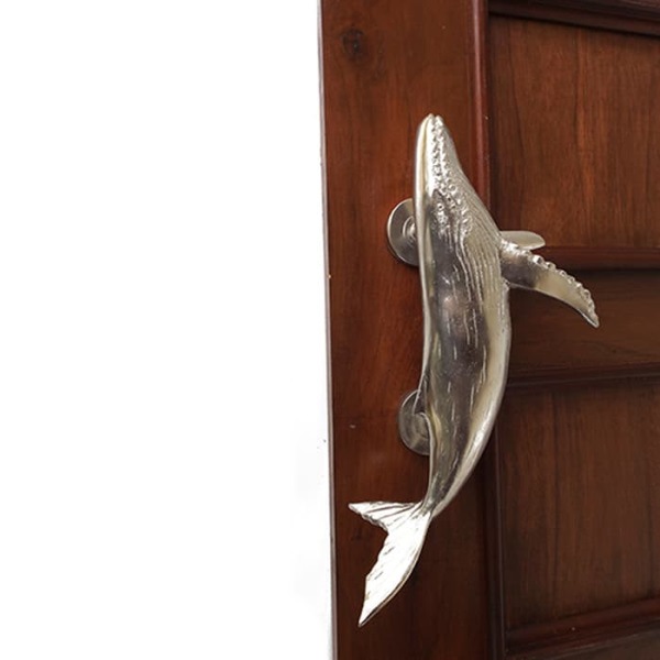 Brass door pull humpback whale